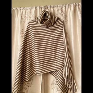 Life is beautiful striped cape style poncho sweater top cowl neck fringe one Sz